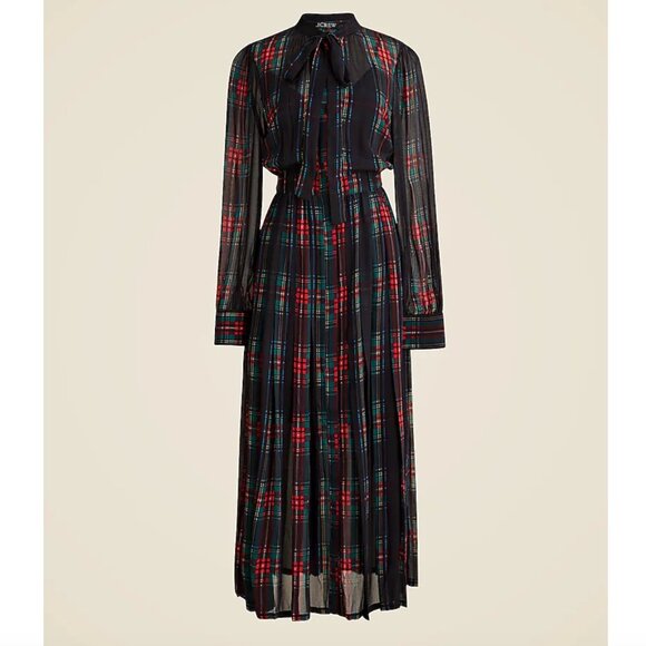 NEW! J. CREW Tie-Neck Dress in Stewart Plaid Tartan Size Medium - Picture 1 of 9